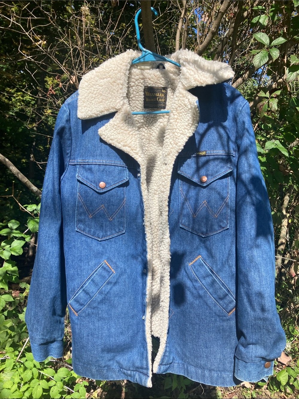 Wrangler Blue Denim Jacket with Cream Sherpa Lining